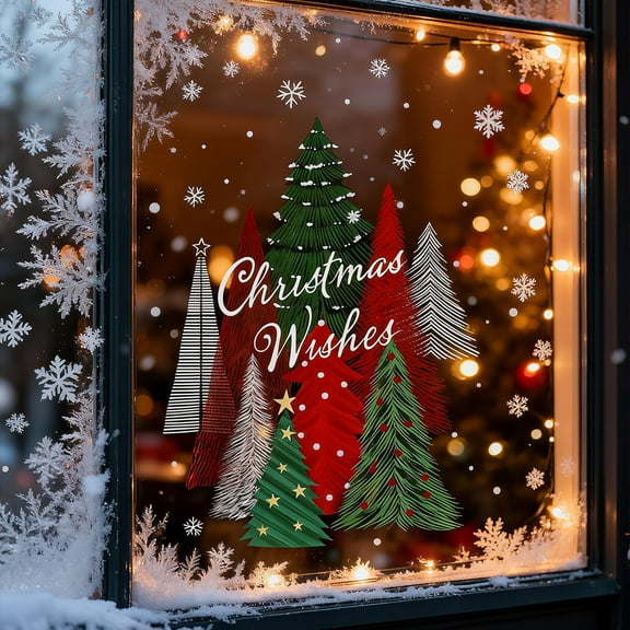 Extra Large Christmas Tree Wall Decal - 24x16 Inch Waterproof Static Cling Sticker for Windows/Walls, Removable Holiday Decor