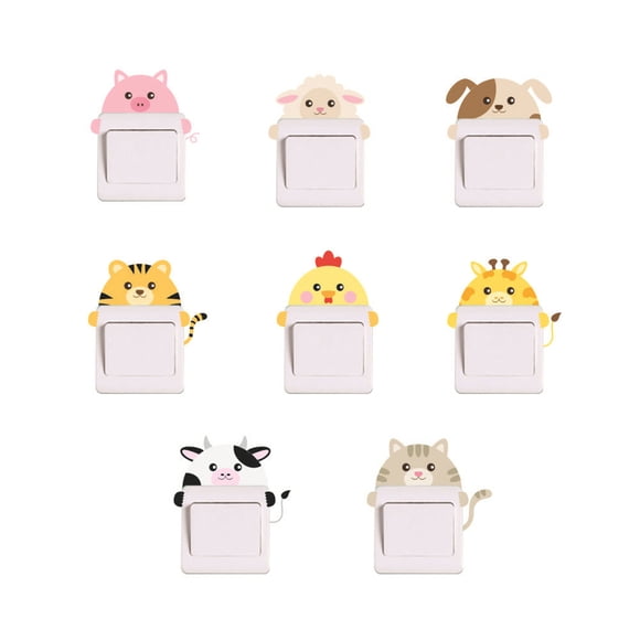 facefd Small Cute Cartoon Animal Switch Sticker Nursery Kids Bedroom Removable Wall Decals PVC Home Wallpaper