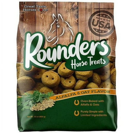Blue Seal Rounders Alfalfa & Oats Horse Treats | High Protein Fiber Oven Baked Cookies | 30oz Bag