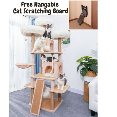 UPC: 0819776024246 | Catry 74.5  Beige 7-Level Extra Big Cat Tree Tower for Big Adult Cats Castle Condo with Hammock Sisal Rope Scratching Post with Cat Perches Sturdy Large Cat Furniture with Free Cat Scratching Post