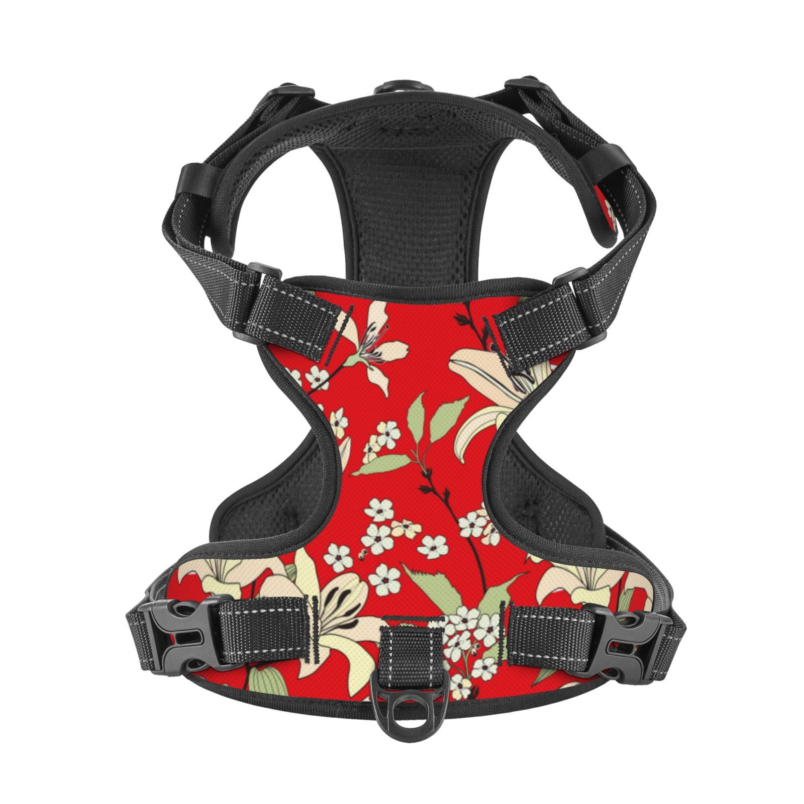 Kdxio Lilies Flowers Print No Pull Dog Harness Adjustable Reflective Oxford Easy Control Medium Large Dog Harness for Training and Everyday-Large