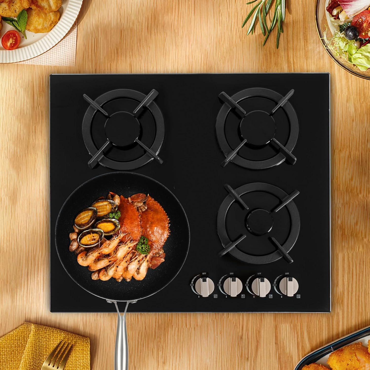 Tempered Glass Gas Cooktop, 23.2'' 4 Burners Built-in Gas Stovetop, Portable Gas Cooktop LPG/NG Dual Fuel Gas Stove for RVs, Apartments, Outdoor