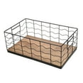 Mainstays Decorative Black Wire Basket with Wood Board Base, 15.75” L x