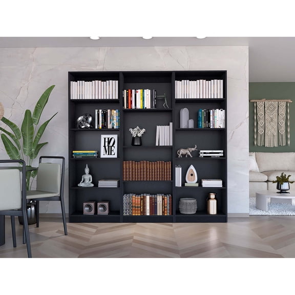 FM FURNITURE Arrey 3 Piece Living Room Set Black Engineered Wood