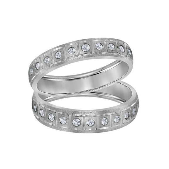 14kt White Gold His Hers Round Diamond Matching Wedding Band Set 1/4 Cttw
