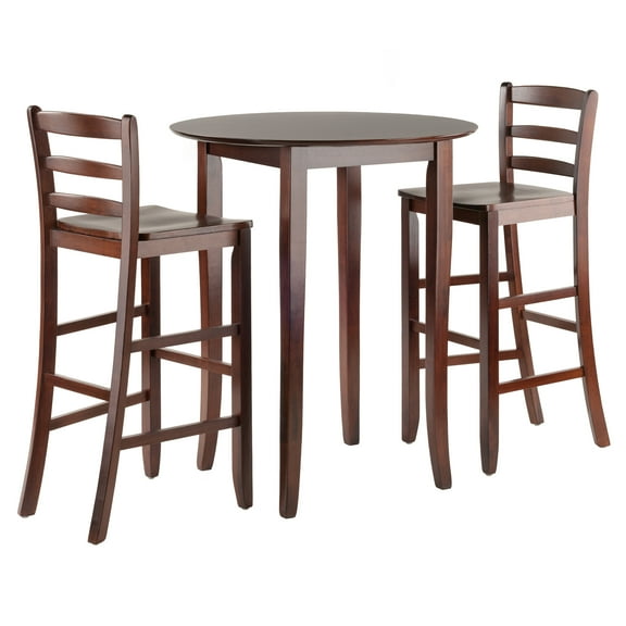 Contemporary Home Living Set of 3 Fiona Antique Walnut Finish High Round Table with 2 Ladder Back