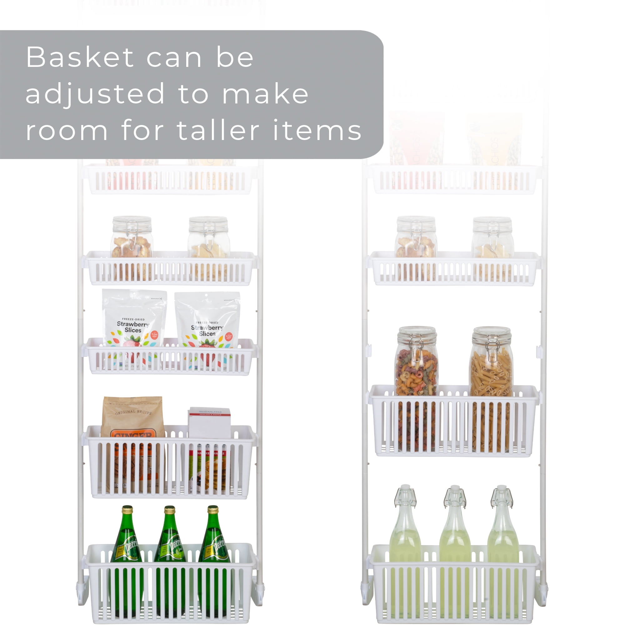 Smart Design 8-Tier Over-The-Door Hanging Pantry Organizer with 2 Deep and 6 Full Baskets - White