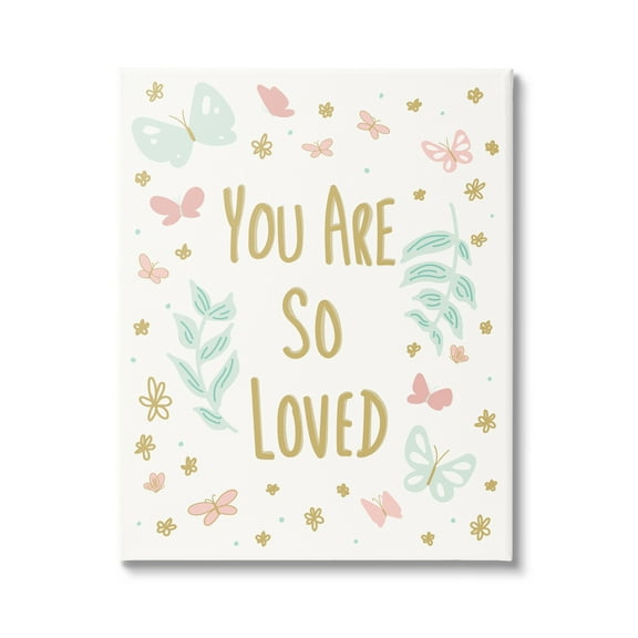 Stupell Industries You Are So Loved Varied Botanicals Butterflies Motif Graphic Art Gallery Wrapped Canvas Print Wall Art, Design by Sweet Melody Designs