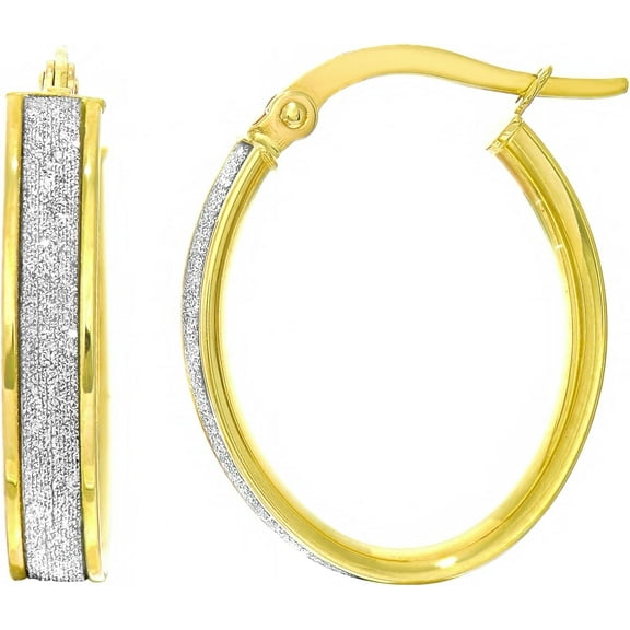 14k Yellow Gold 15mm Glitter Oval Hoop Earrings