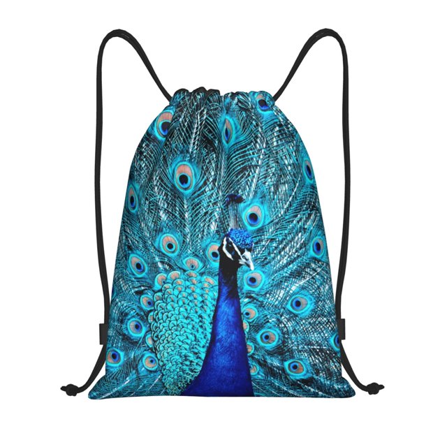Fotbe Beautiful Blue Peacock Bolsa Mochila con Cordón Estampada, Bolsa de Gimnasio Deportiva, Bolsa Cinch, Bolsa con Cordón para Hombres y Mujeres-Medium