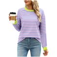 thumbnail image 2 of WEAIXIMIUNG Chandail en Molleton pour Femmes à Fermeture Éclair, Manches Longues, Col Rond, Rayé, à Blocs de Couleur, Coupe Ample Tendance, Haut Décontracté, 2 of 5
