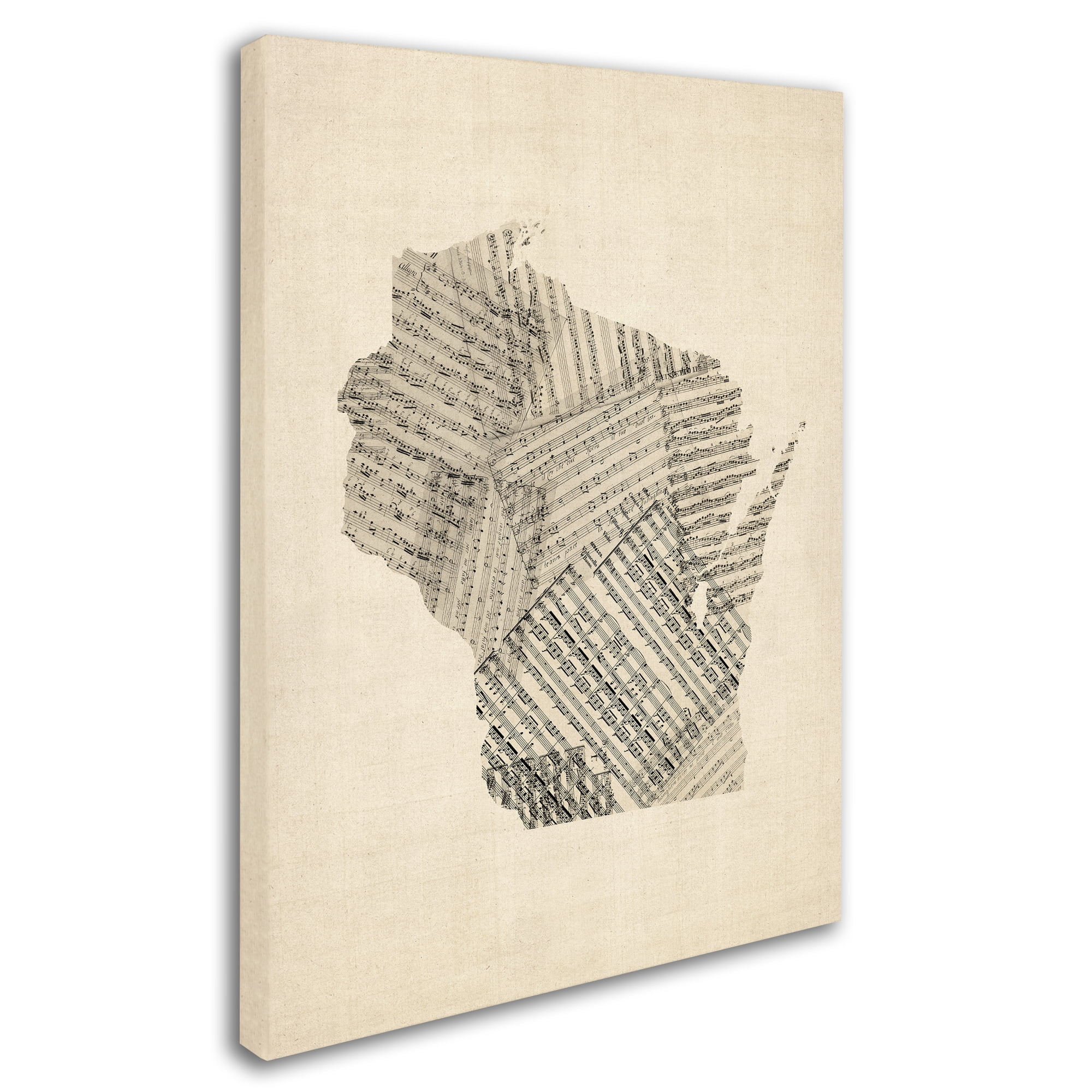 Trademark Fine Art "Old Sheet Music Map of Wisconsin" Canvas Art by Michael Tompsett