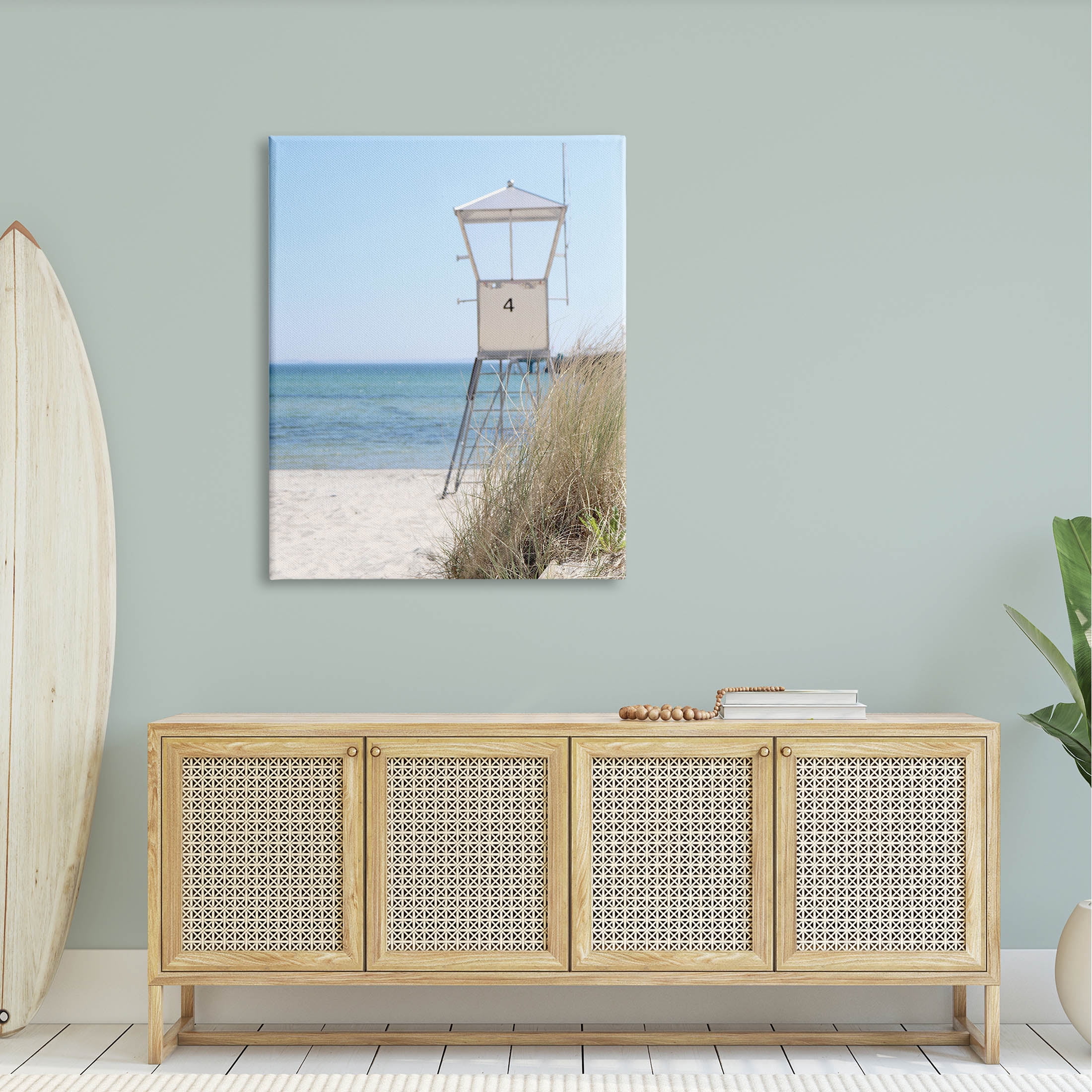 Summer Beach Hut Clear Skies Coastal Photograph Gallery Wrapped Canvas Print Wall Art