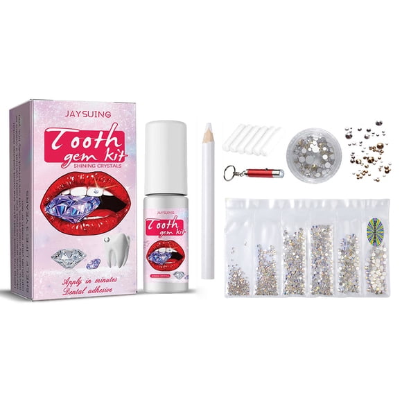 Jinveno DIY Tooth Gems Kit with Crystals Multifunctional Crystal Jewelry Tooth Gem Sturdy with Curing Light Glue for Party Decoration