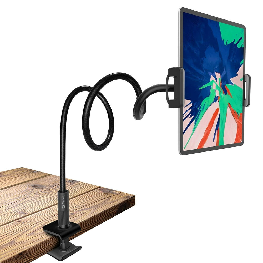 Tablet and Smartphone Clip mount, Flexible Gooseneck Clip on Desk or