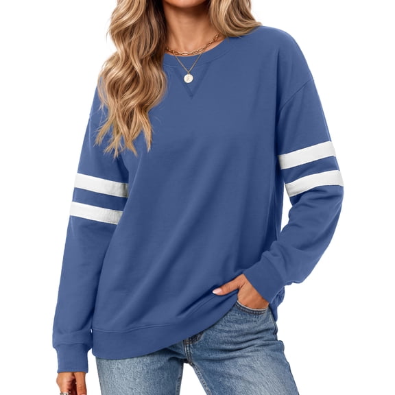 MOSHU Crewneck Sweatshirts for Women Striped Long Sleeve Shirts Fashion Fall Womens Sweatshirts Casual Fall Pullover Tops