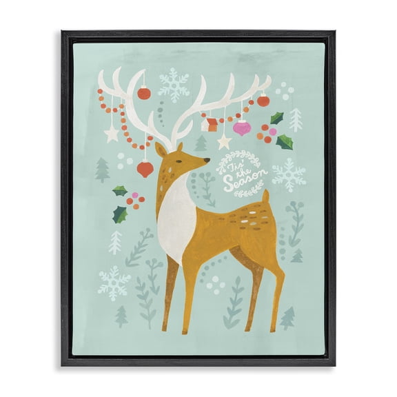 Stupell Industries Cottage Tis The Season Reindeer Black Floating Frame Canvas Art, 17 x 21, by Irene Chan