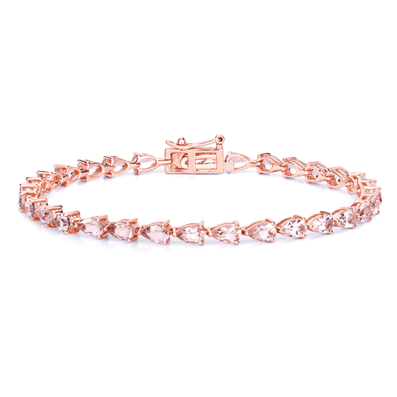 Genuine Morganite Tennis Bracelet in 10K Rose Gold 5.58 Carats Pear-Shaped Gemstones, June Birthstone Gift