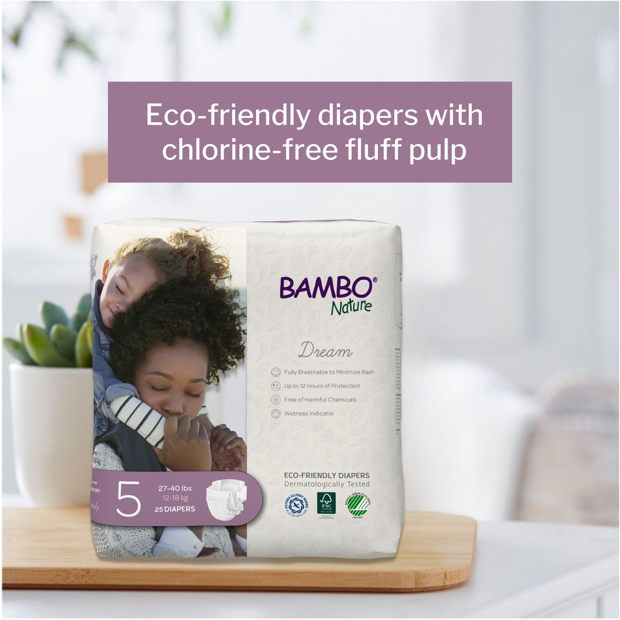 Bambo Nature Dream Baby Diapers - Disposable, Eco-Friendly - Size 5, 27-40 lbs, 25 Count, 6 Packs, 150 Total