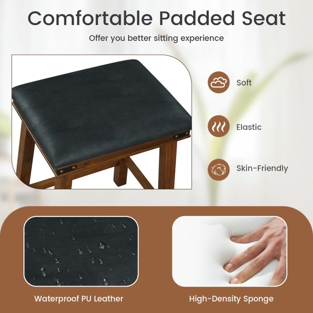 Demi Bonn 30" Set of 2 Rubber Wood Bar Stool, Modern Kitchen Dining Chair, Brown