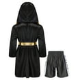 thumbnail image 2 of HULIJA Kids Boys Boxing Outfit Metallic SatinLong Sleeve Robe Hooded Grown Cloak with Belt and Boxer B1 14, 2 of 5
