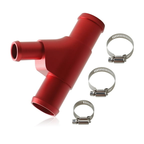 Red Aluminum Radiator Coolant Y-Pipe w/Clamps for Ford F250-F550 Super Duty 6.0L
