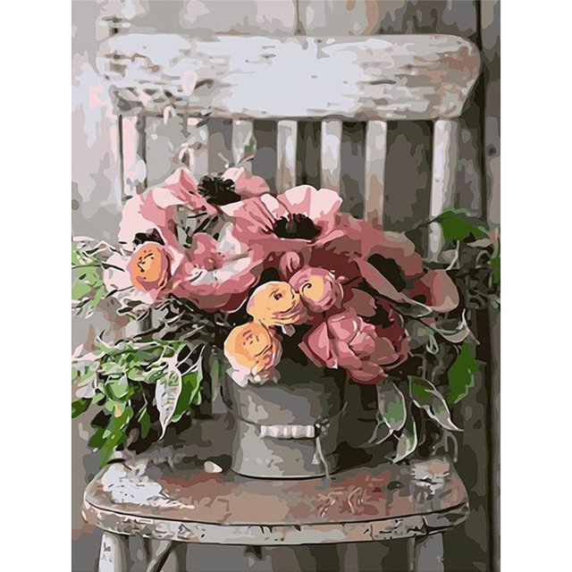 Cuadros Decorativos Flor en silla pintura al óleo por números Kit sin marco dibujo cuadro decoración de pared Likrtyny embutido en tela