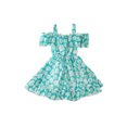 thumbnail image 4 of Xingqing 8 Colors Summer Princess Kids Girls Dress Flowers Printed Short Sleeve Off Shoulder Ruffles A-Line Chiffon Dress, 4 of 7