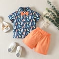 thumbnail image 2 of Kaprioy My First Easter Baby Boy Outfit Boys Eeaster Outfit Short Sleeve Easter Bunny Short Sleeve Button Down Cartoon Colorful Rabbit Shirt + Shorts Gentleman Suit Outfits Boys Party Bow Tie Suit, 2 of 6