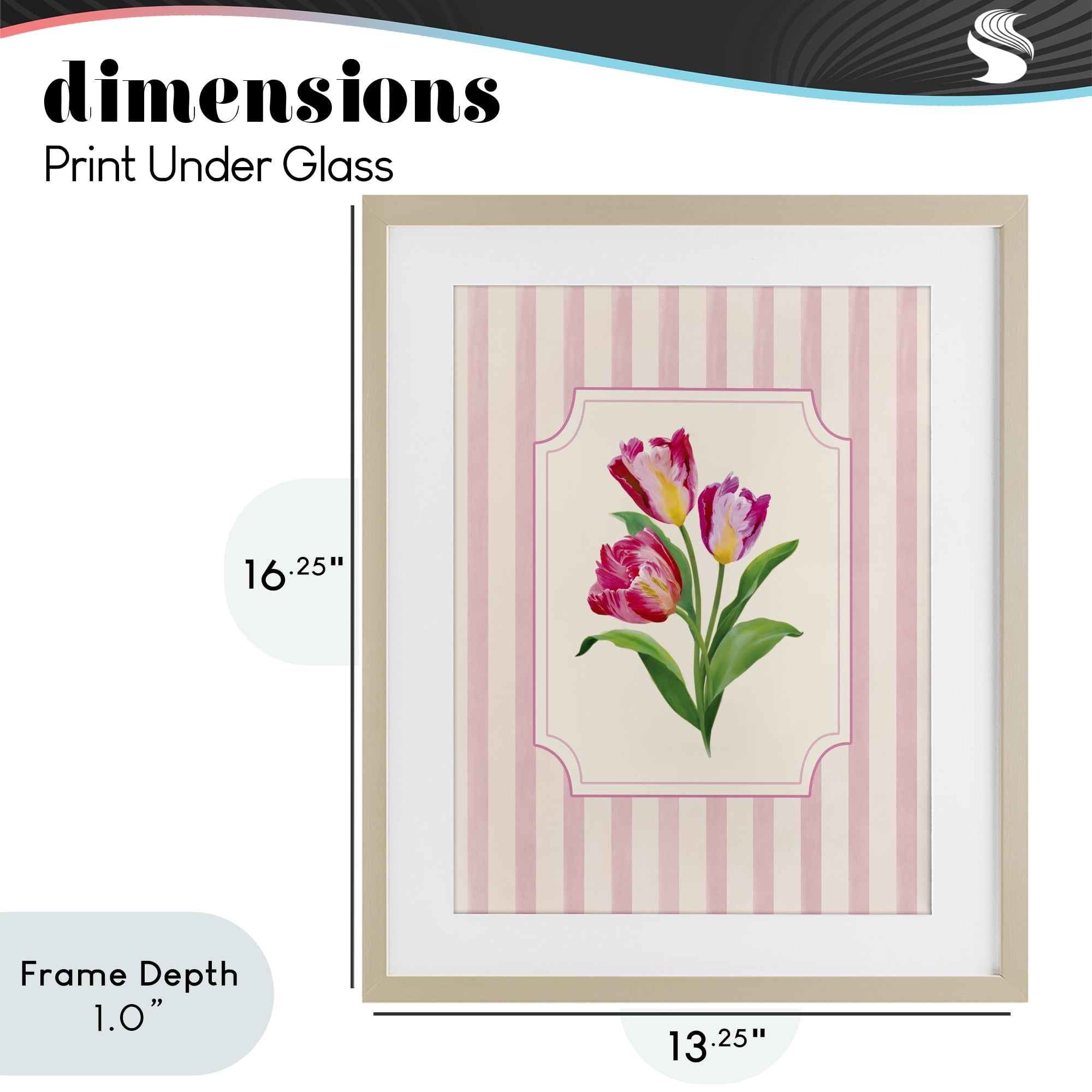 Stupell Industries Magenta Tulips over Stripes Birch Framed Print Under Glass, design by Diane Neukirch