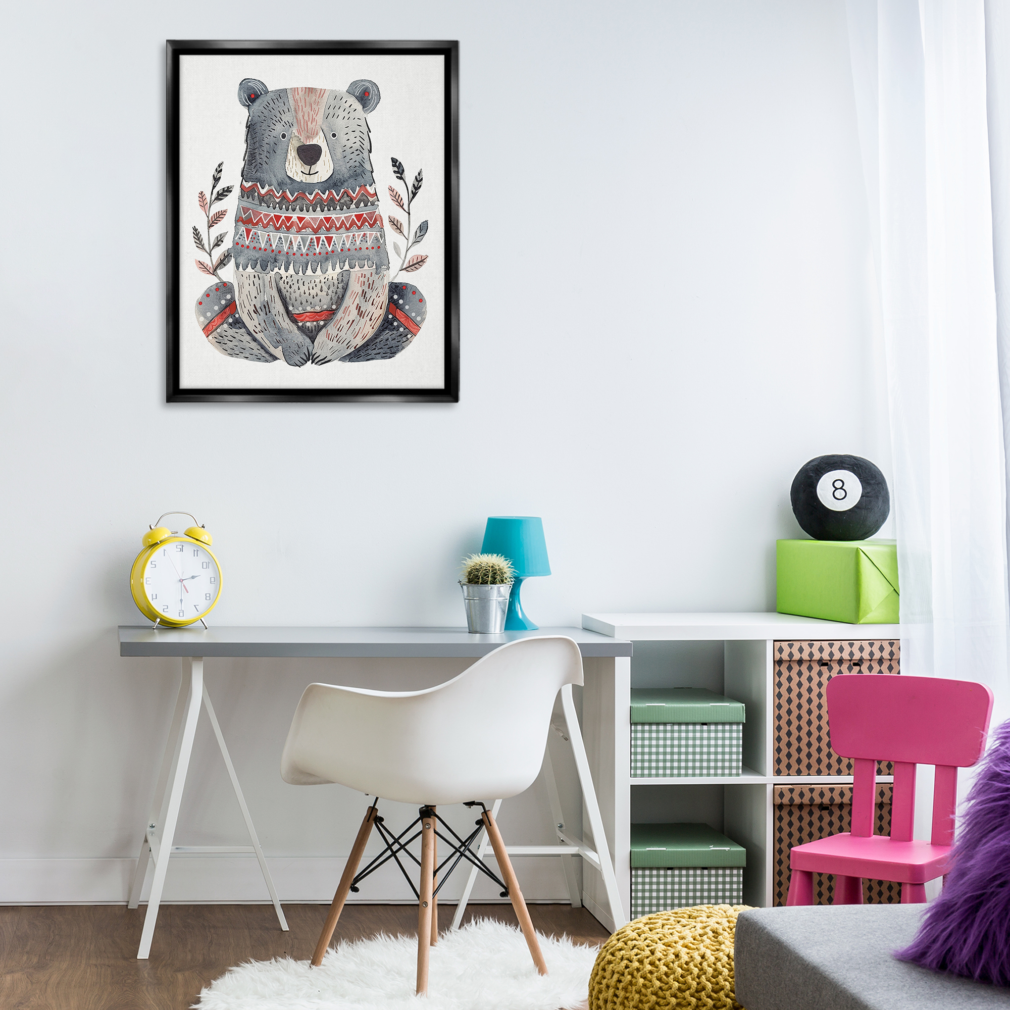 Stupell Industries Scandinavian Style Bear Animals Painting Black Floater Framed Canvas Art Print Wall Art, 25 x 31