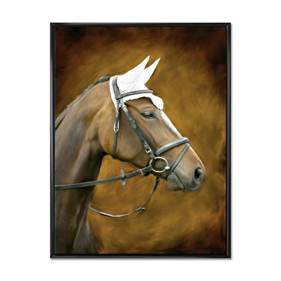 Designart 'Close Up Portrait Of Brown Horse With White Ears' Farmhouse Framed Canvas Wall Art Print