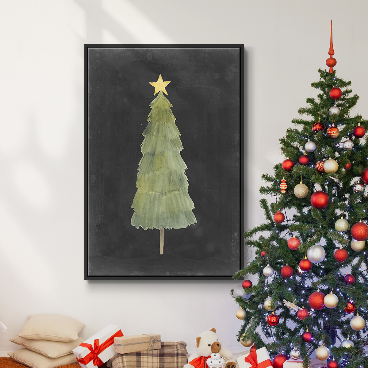 Christmas Glow Collection F - Framed Gallery Wrapped Holiday Canvas - 25 x 37 - Black Frame