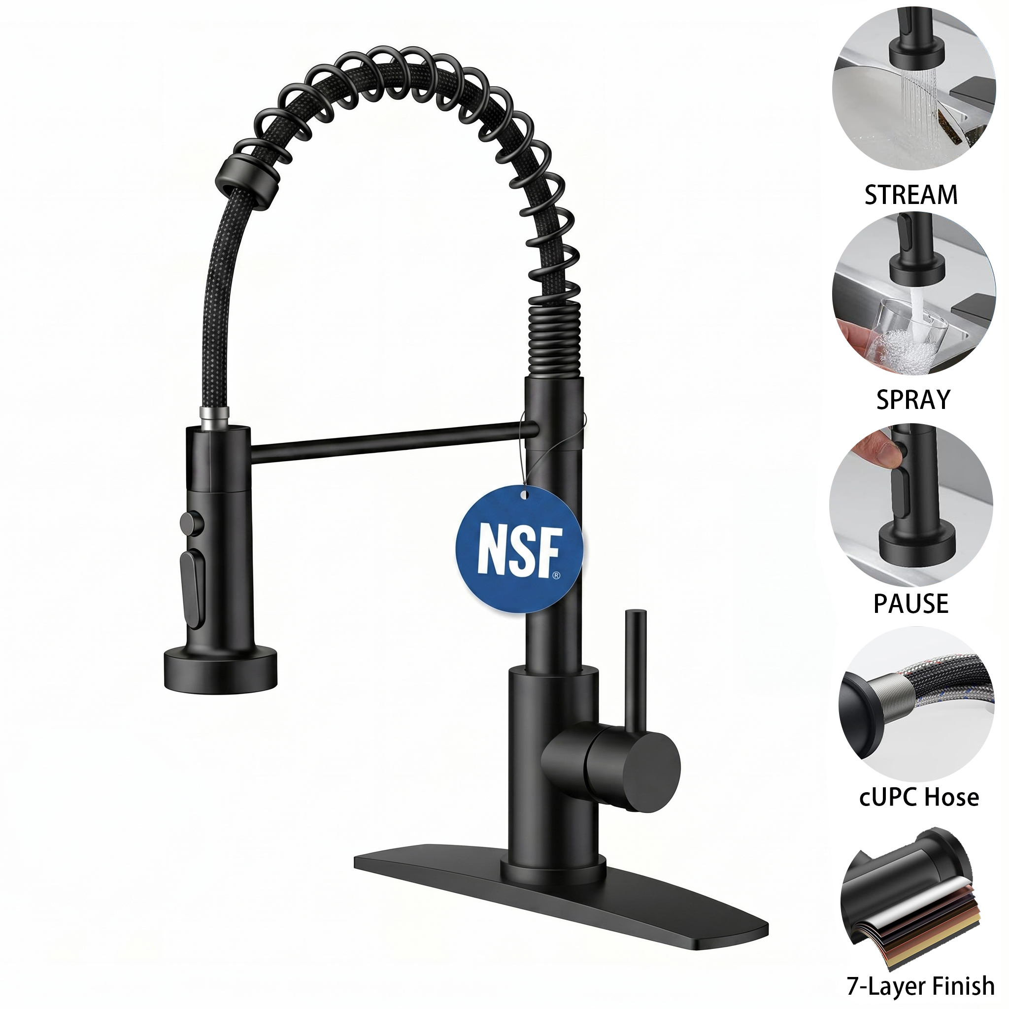 TVOFEK Matte Black Kitchen Faucet with 3-Mode Sprayer photo 1