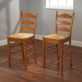 thumbnail image 3 of TMS 24" Indoor Ladder Back Counter Stool with Rush Seat, Set of 2, Oak, 3 of 7