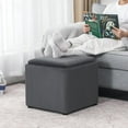 thumbnail image 4 of Joveco Storage Square Ottoman with Tray, Small Corduroy Foot Rest Stool Cube, Coffee Table for Dorm Living Room Bedroom, Dark Gray, 4 of 8