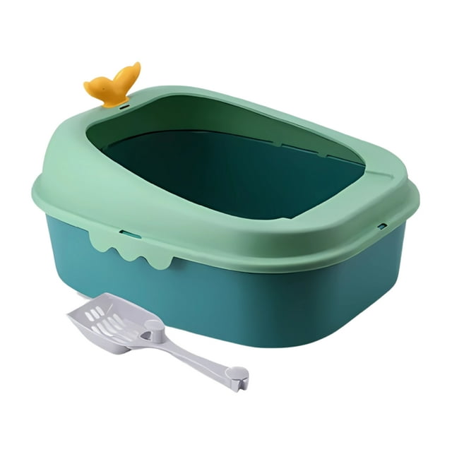 HINAG Arenero para Gato con Pala Incluida Bandeja Sanitaria de Plástico Resistente y Antiderrames Fácil Limpieza Tamaño 43x35x19 cm Verde