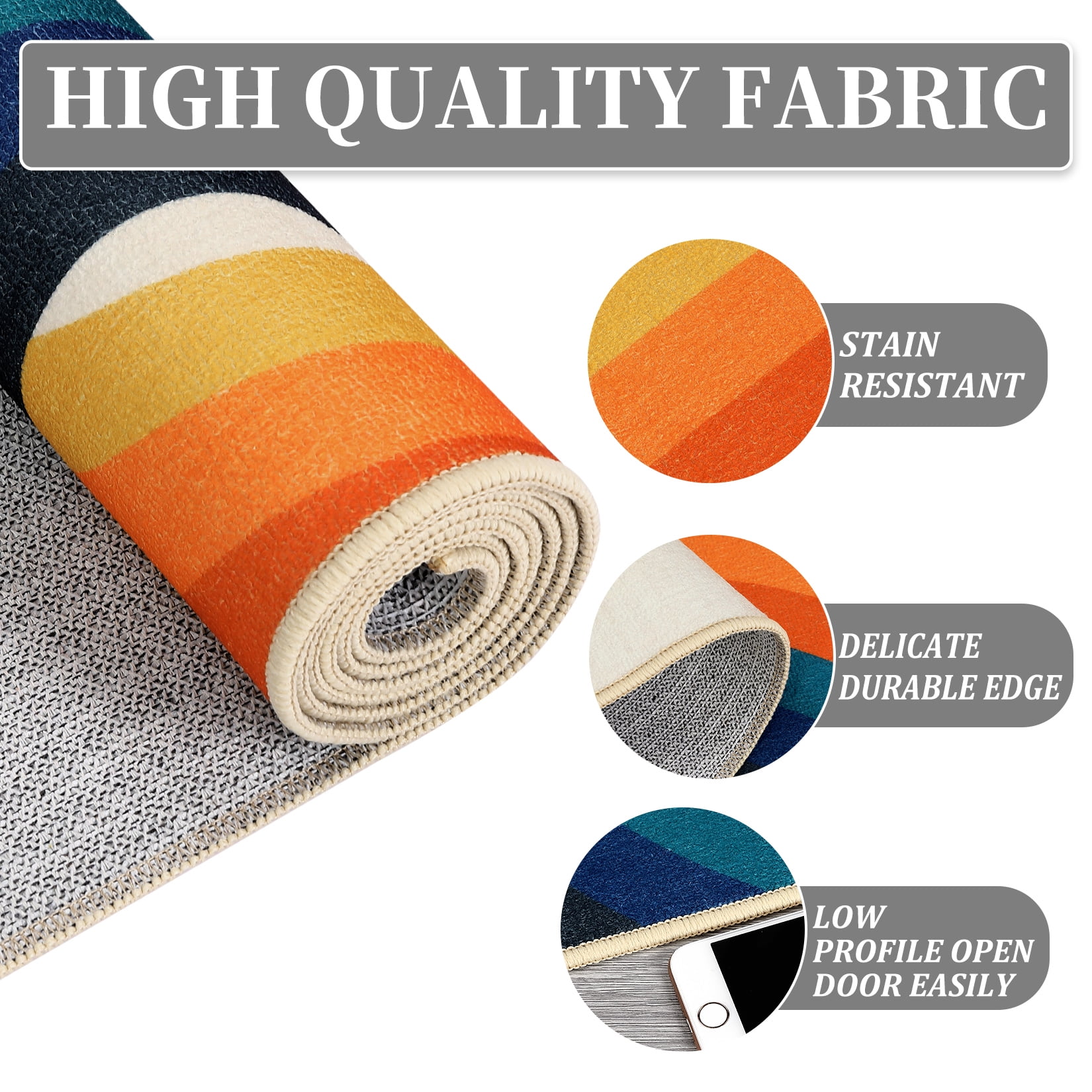 GlowSol 9' x 12' Large Washable Area Rugs for Living Room Bedroom Modern Geometric Rug Non Slip Low Pile Carpet, Blue Orange