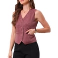 thumbnail image 5 of INSPIRE CHIC Women's Striped Vest Sleeveless V-Neck Button Down Waistcoat with Adjustable Back Belt for Work & Casual XL Red, 5 of 7