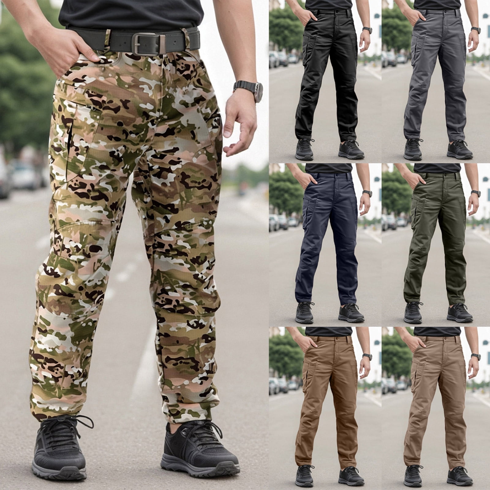 Black Cargo Pants Navy Blue Uniform Pants Tactical Cargo Pants for Men Outdoor Waterproof Quick Dry Hiking Pants Baggy Ripstop Work Multi Pocket Overalls Pant