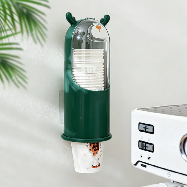 Dispensador de vasos de papel montado en la pared, portavasos transparente sin taladros con forma de ciervo, organizador de vasos desechable para dispensador de agua y oficina