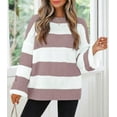 thumbnail image 2 of Women's  Fall Long Sleeve Oversized Striped Color Block Comfy Loose Crew Neck Knitted Pullover Sweater, 2 of 19
