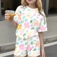 thumbnail image 2 of Hrsba Summer Casual Print Crew Neck Short Sleeve T Shirt Shorts Fashion Sports 2 Piece Set Girls Casual Outfit, 2 of 7