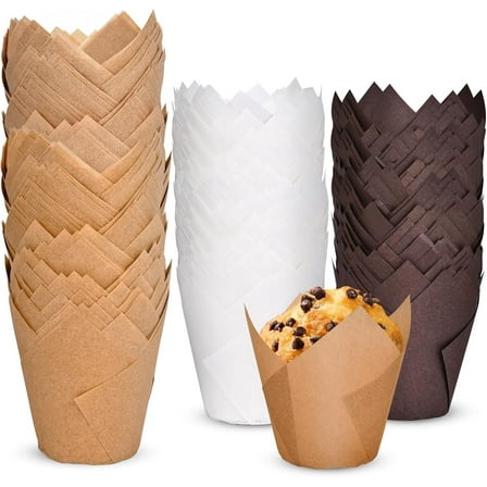 LQQBOX 200 Counts Tulip Cupcake Liners for Baking Cups, Food Grade Parchment Paper Muffin Liners Holders, Standard Tulip Cupcake Liners, Greaseproof Cupcake Wrappers for Party, Christmas(Mix)