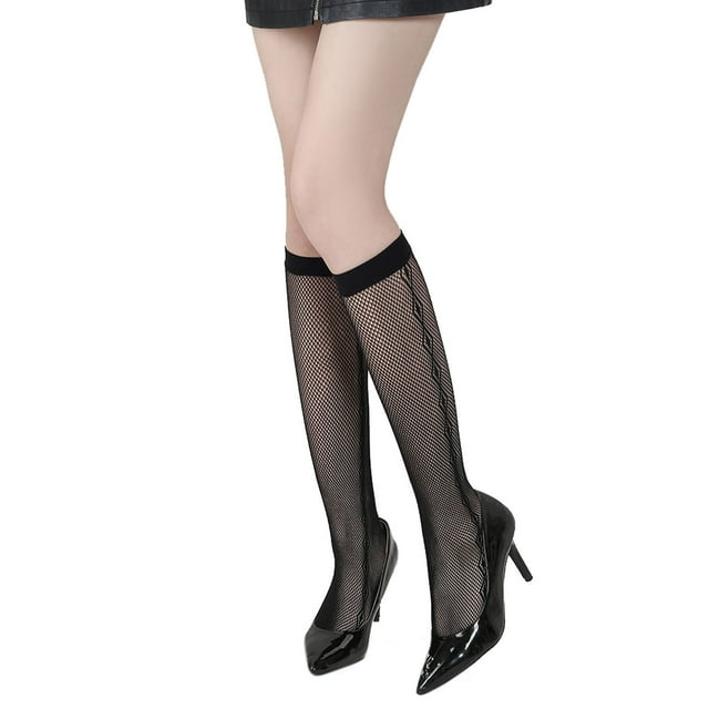 XIAQUJ Womens Black Fishnet Socks Lace Hollow Out Mesh Socks Socks D_004 One Size