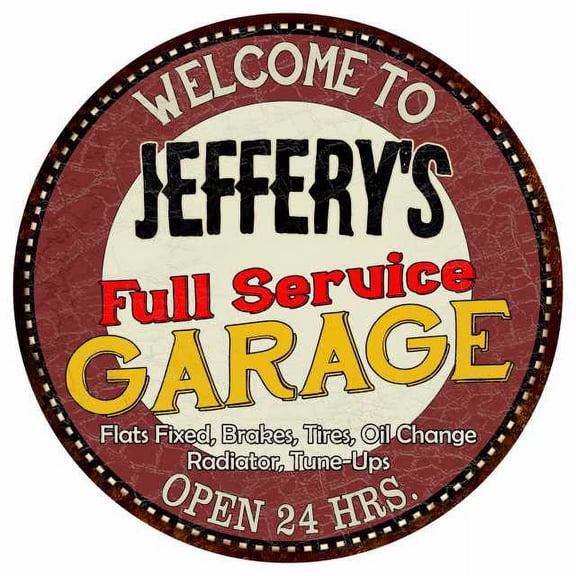 Jeffery's Full Service Garage 14" Round Metal Sign Man Cave Decor 100140037412