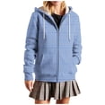 thumbnail image 3 of XPMWRP Womens Zip Up Hoodies Fashion Casual Drawstring Jacket Long Sleeve Oversized Sweatshirts Striped Streetwear Coat Blue XXL, 3 of 8