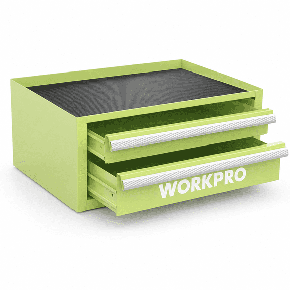 12.5 Inch Mini Metal Tool Box with 2 Drawers, Open Top Storage, PVC Liners and Feet Pads