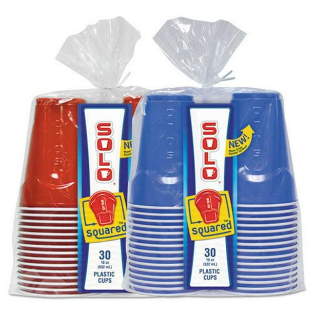 Solo. SQ18500001 Tasse Tasses de Fête en Plastique Carrées de 18 Oz&44; Rouge & Bleu