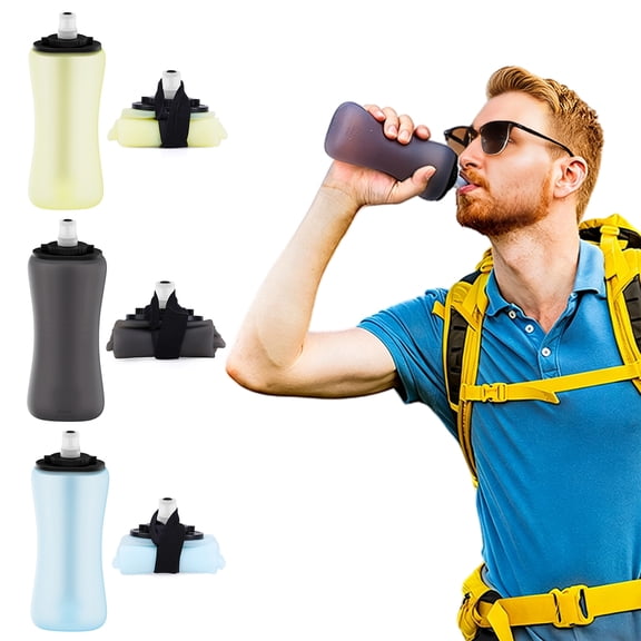 Rodiuiu 350ML Collapsible Silicone Water Bottle, Lightweight Foldable Travel Squeeze Bottle, Leak-proof Drinking Bottle for Gym, Camping, Hiking, Running, Sports